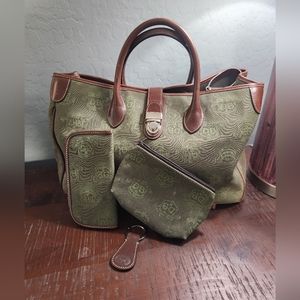 Dooney & Bourke Canvas/Leather Large Satchel With Accessories
